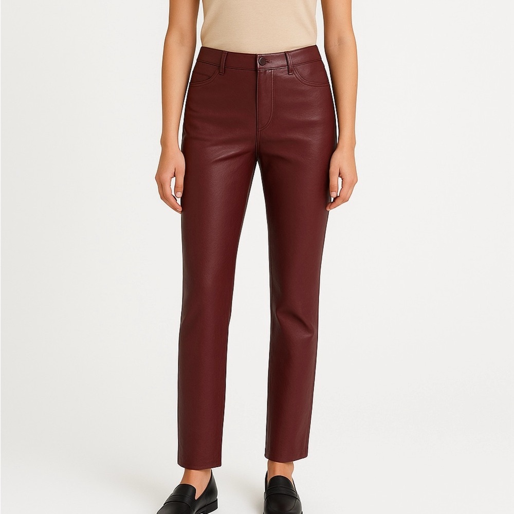 Garson by Rem Garson Burgundy Maroon Leather Straight Leg Pants Size 6 Women